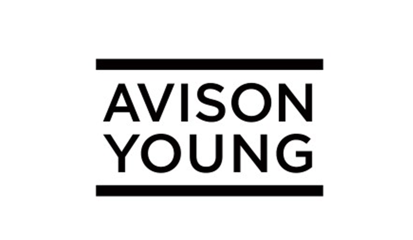 Logo of Avison Young, featuring the name 'Avison Young' in capital letters, centered between two horizontal lines, symbolizing their corporate partners.